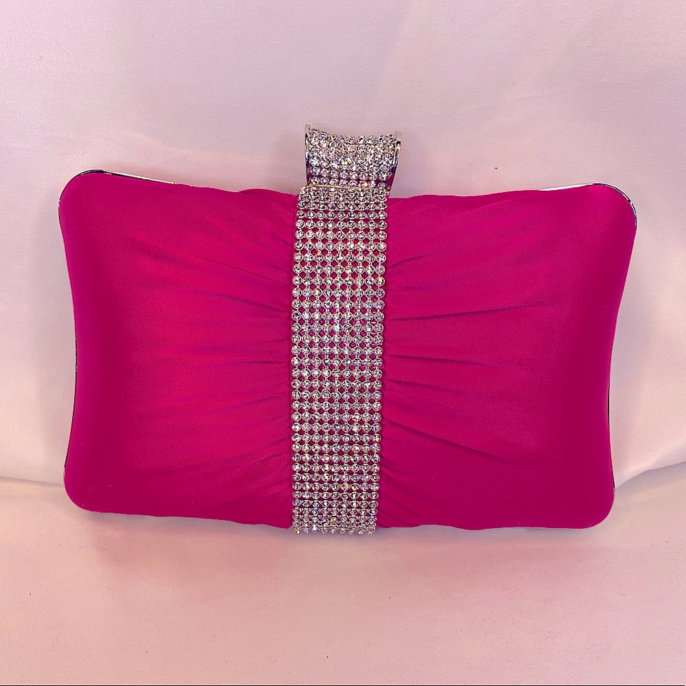 Fuschia Pink and Crystal Clutch
